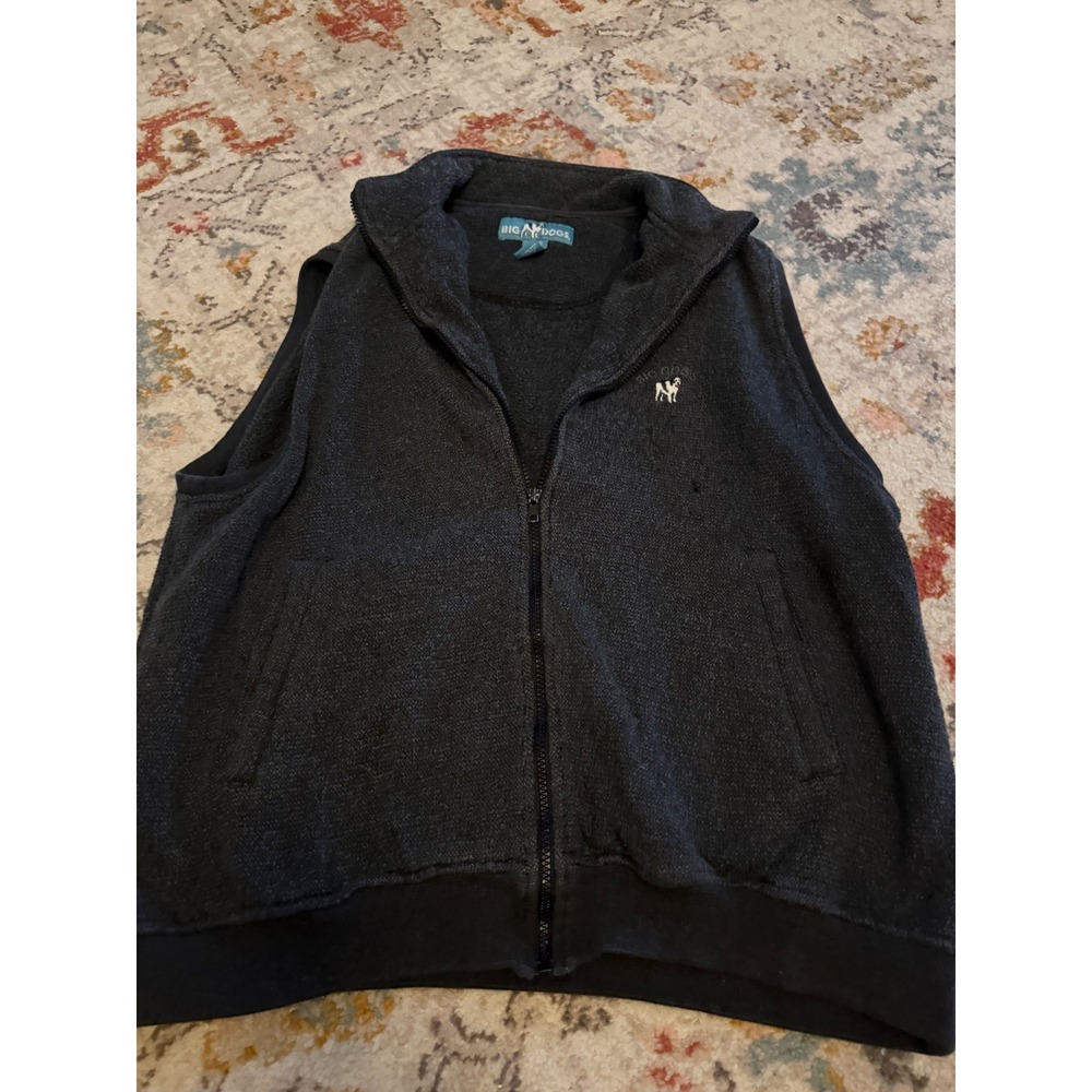 Big Dogs Mens Large Charcoal Gray Marled Full Zip Knit Vest Embroidered Logo
